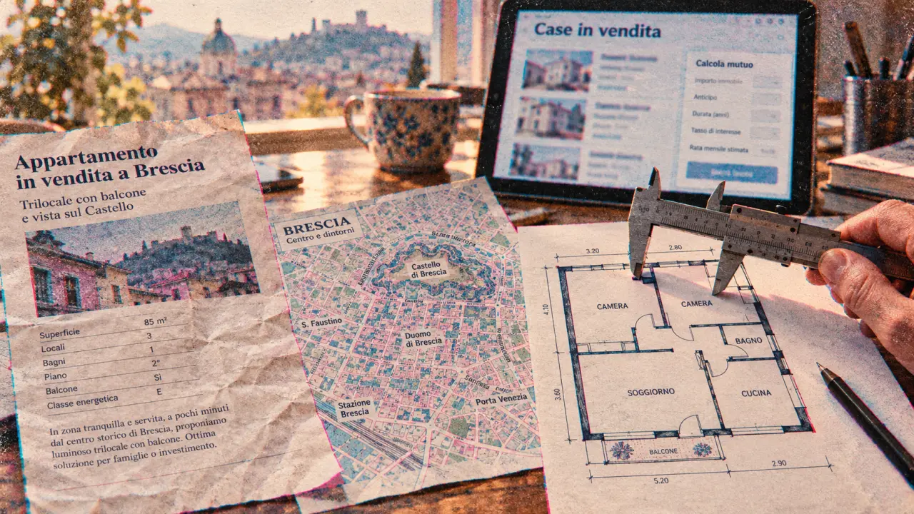 Case in vendita Brescia: scrivania visite immobiliari e planimetria